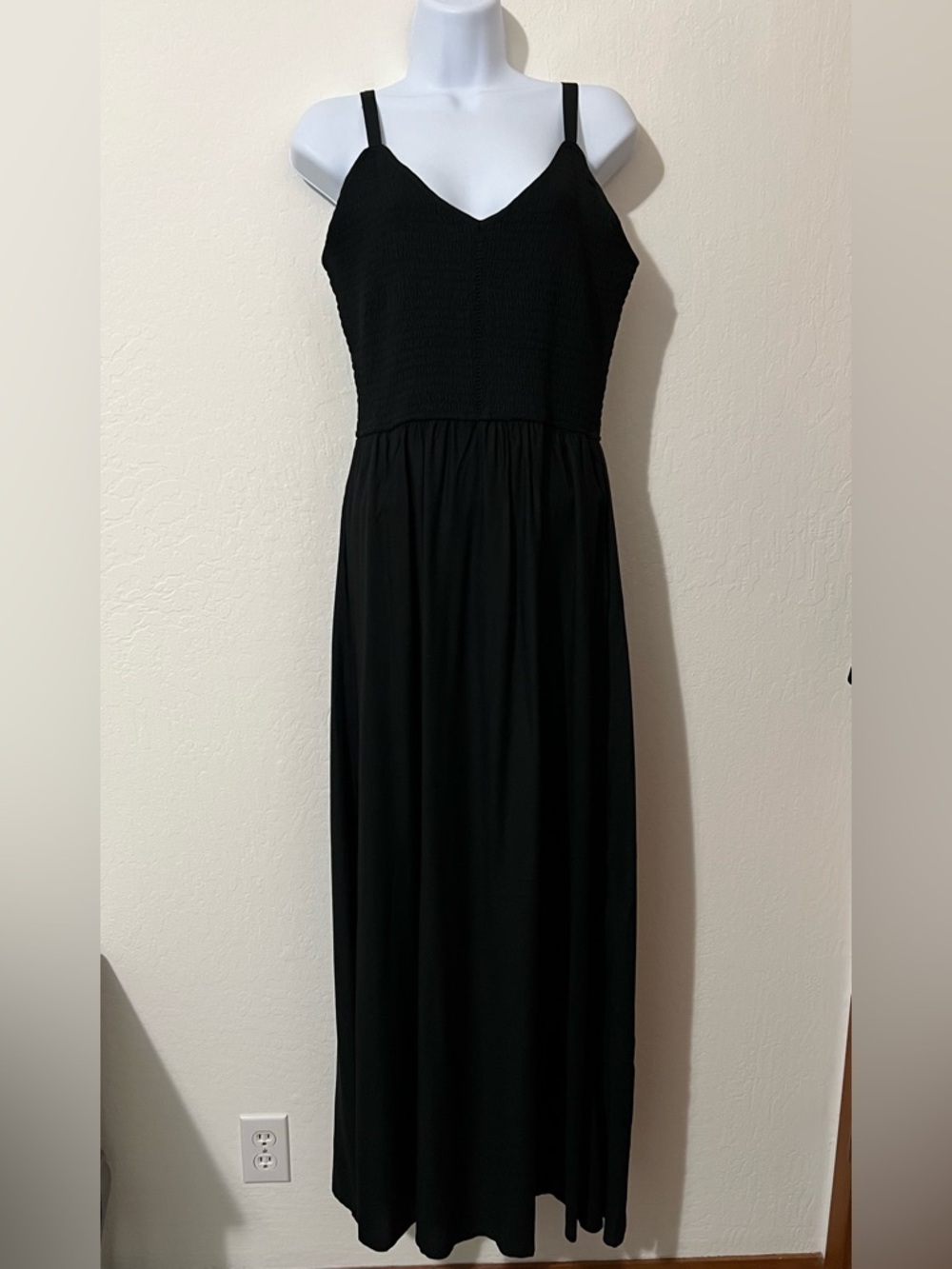 Classic Flowing Black Maxi Dress with Smocked Bodice NWOT